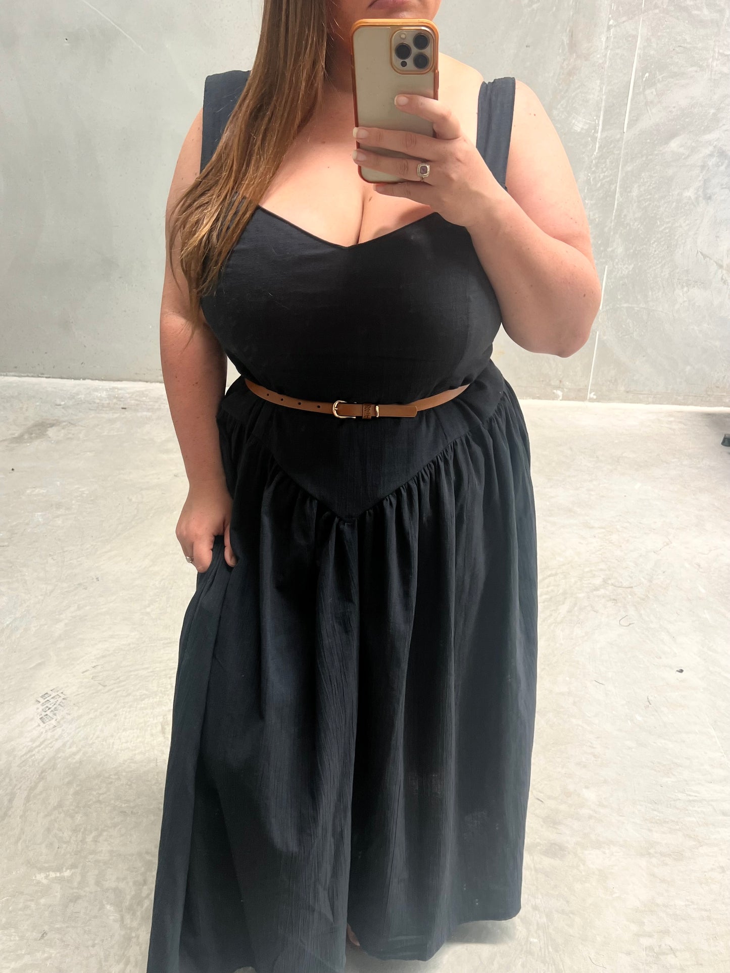 Jessica Dress - Black Crinkle Cotton MADE TO ORDER
