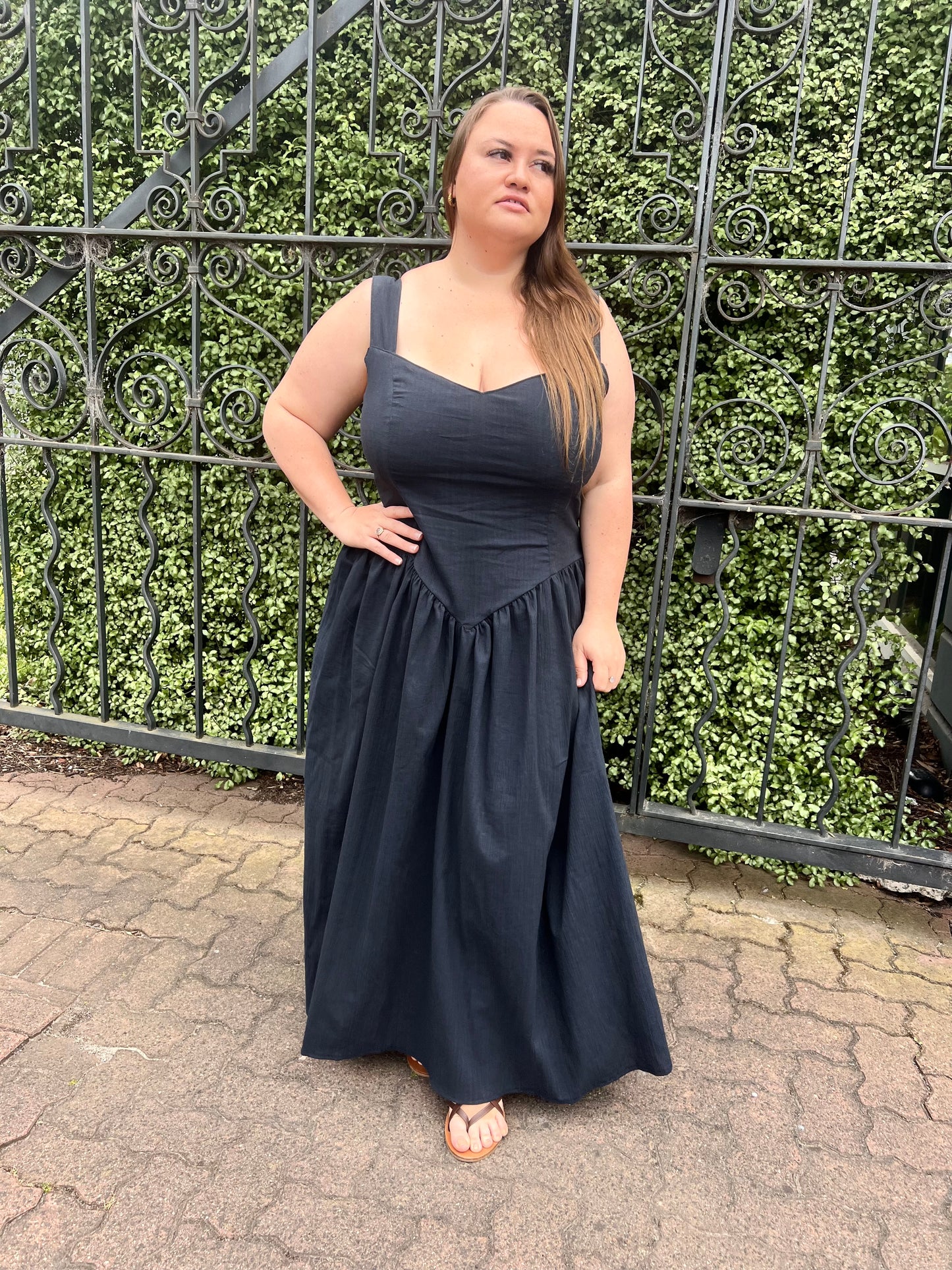 Jessica Dress - Black Crinkle Cotton MADE TO ORDER