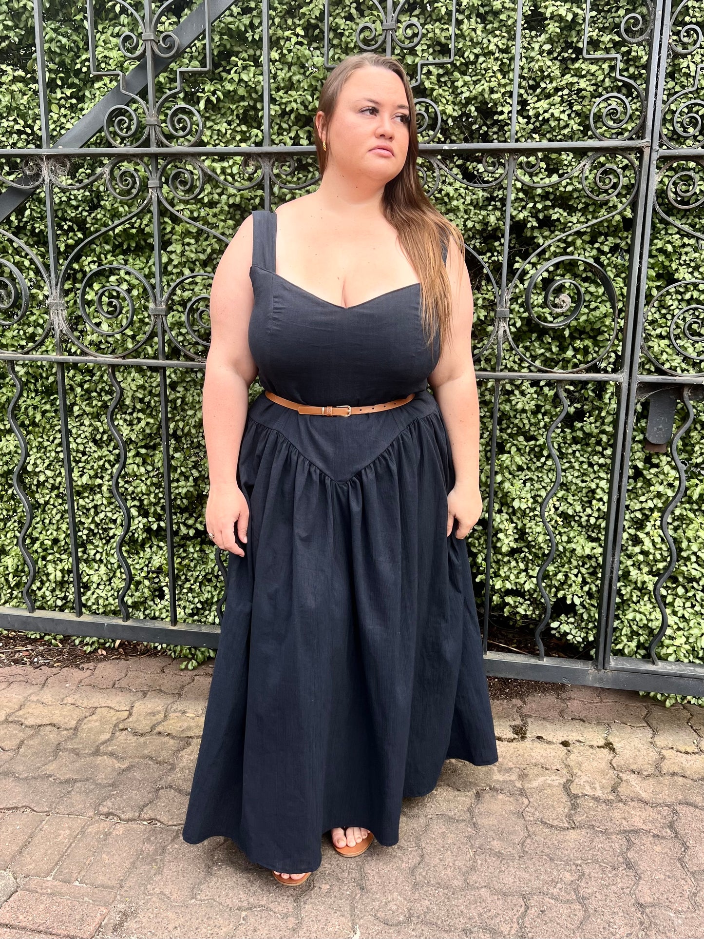 Jessica Dress - Black Crinkle Cotton MADE TO ORDER