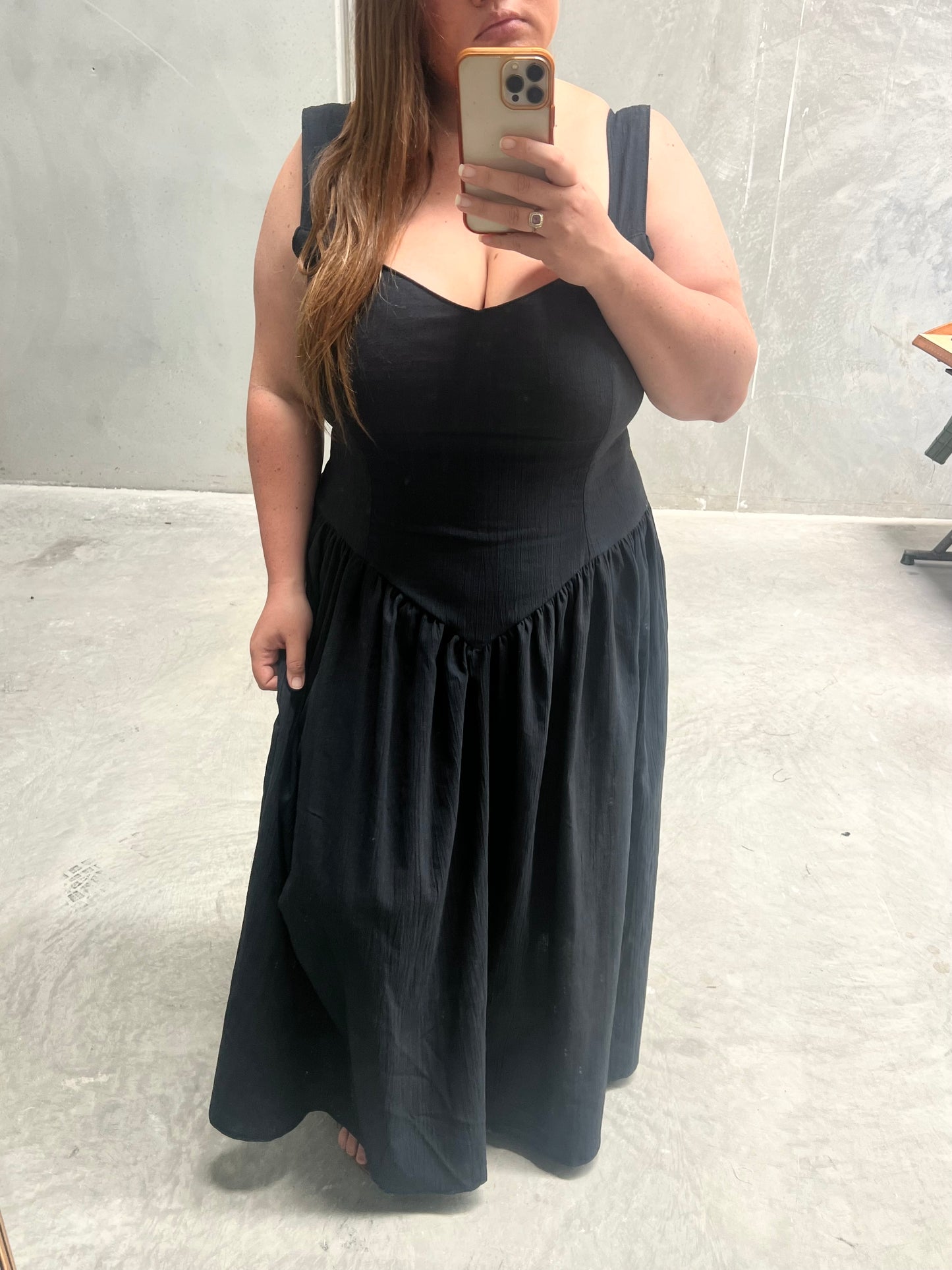 Jessica Dress - Black Crinkle Cotton MADE TO ORDER