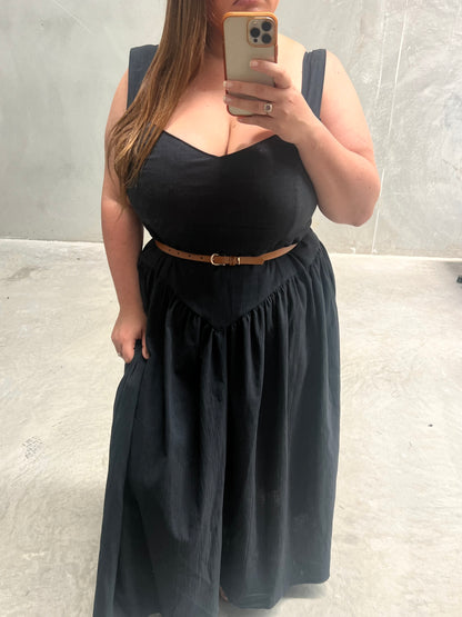 Jessica Dress - Black Crinkle Cotton MADE TO ORDER