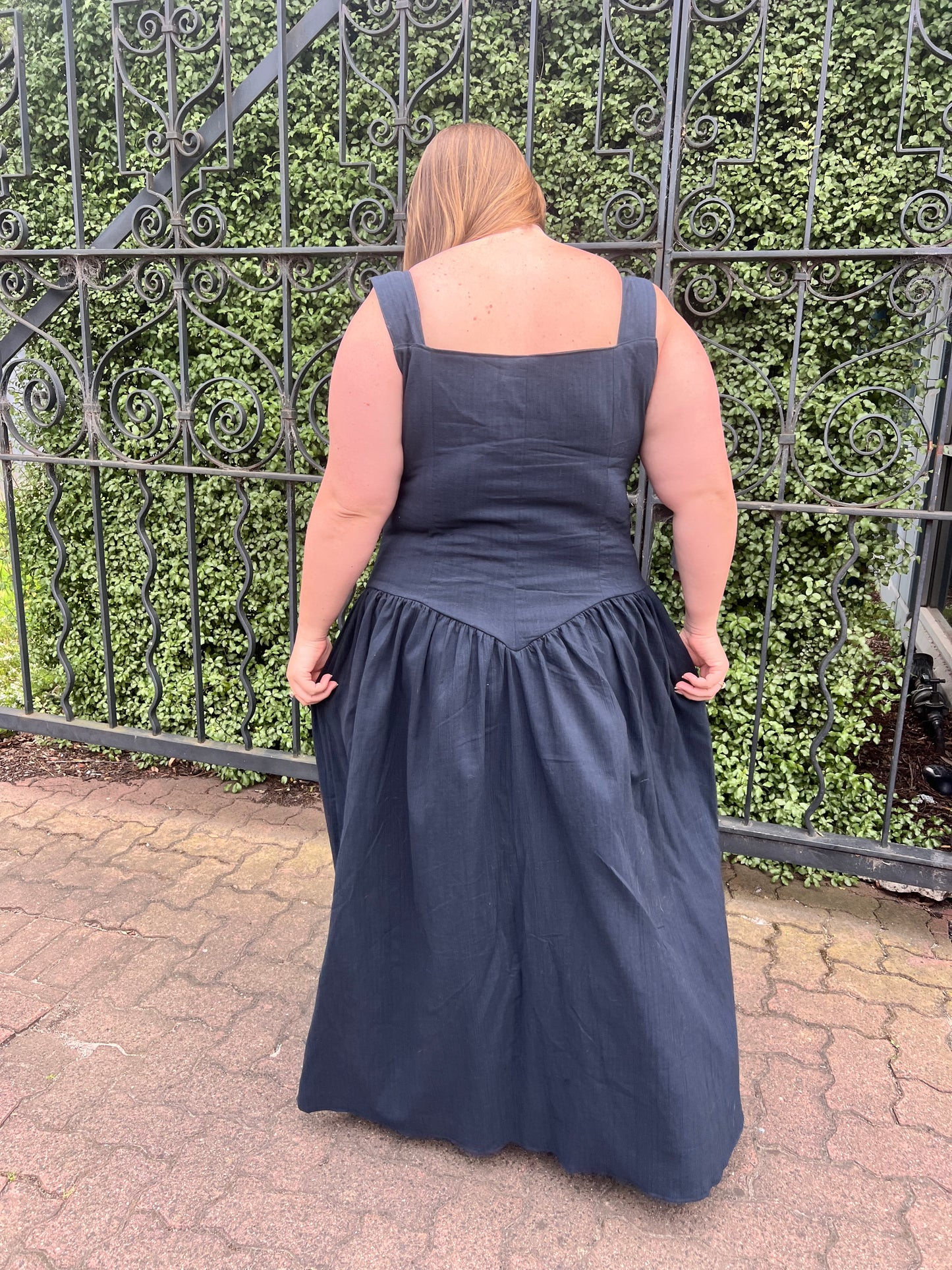 Jessica Dress - Black Crinkle Cotton MADE TO ORDER