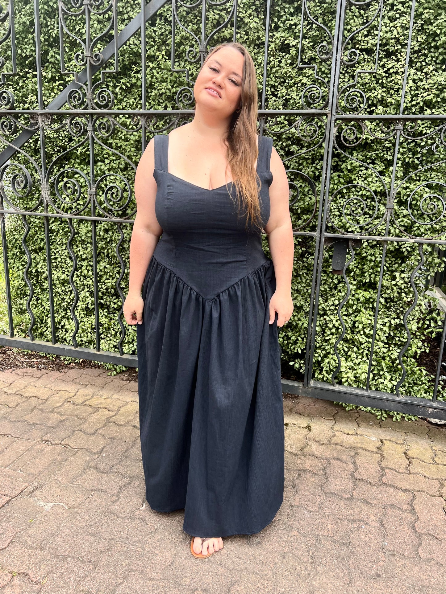 Jessica Dress - Black Crinkle Cotton MADE TO ORDER