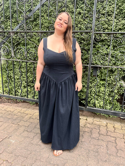 Jessica Dress - Black Crinkle Cotton MADE TO ORDER