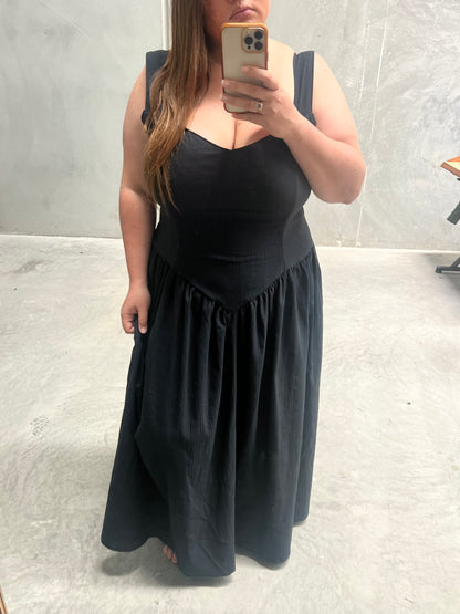 Jessica Dress - Black Crinkle Cotton MADE TO ORDER