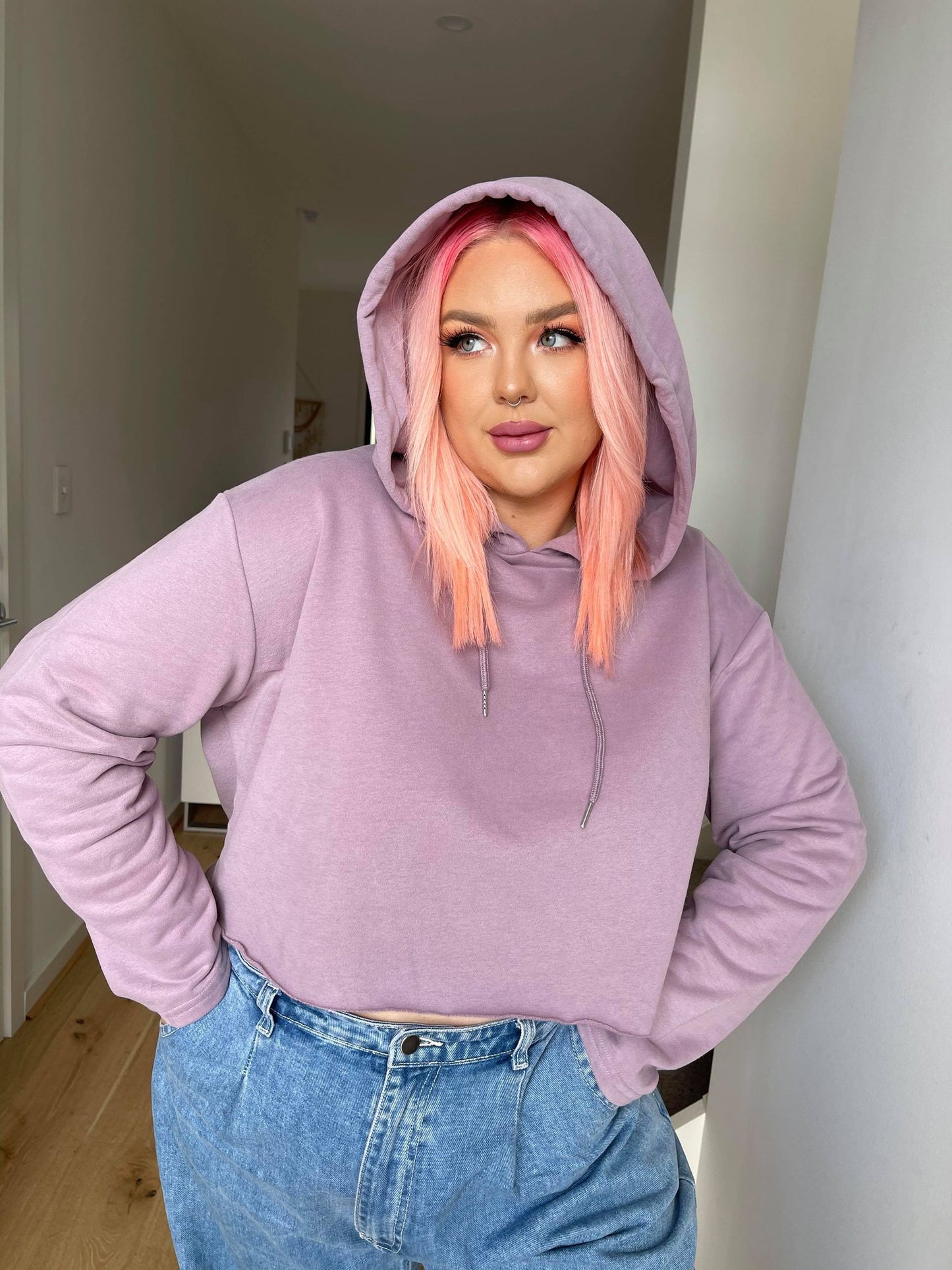 Cropped Hoodie - Lavender Fleecy