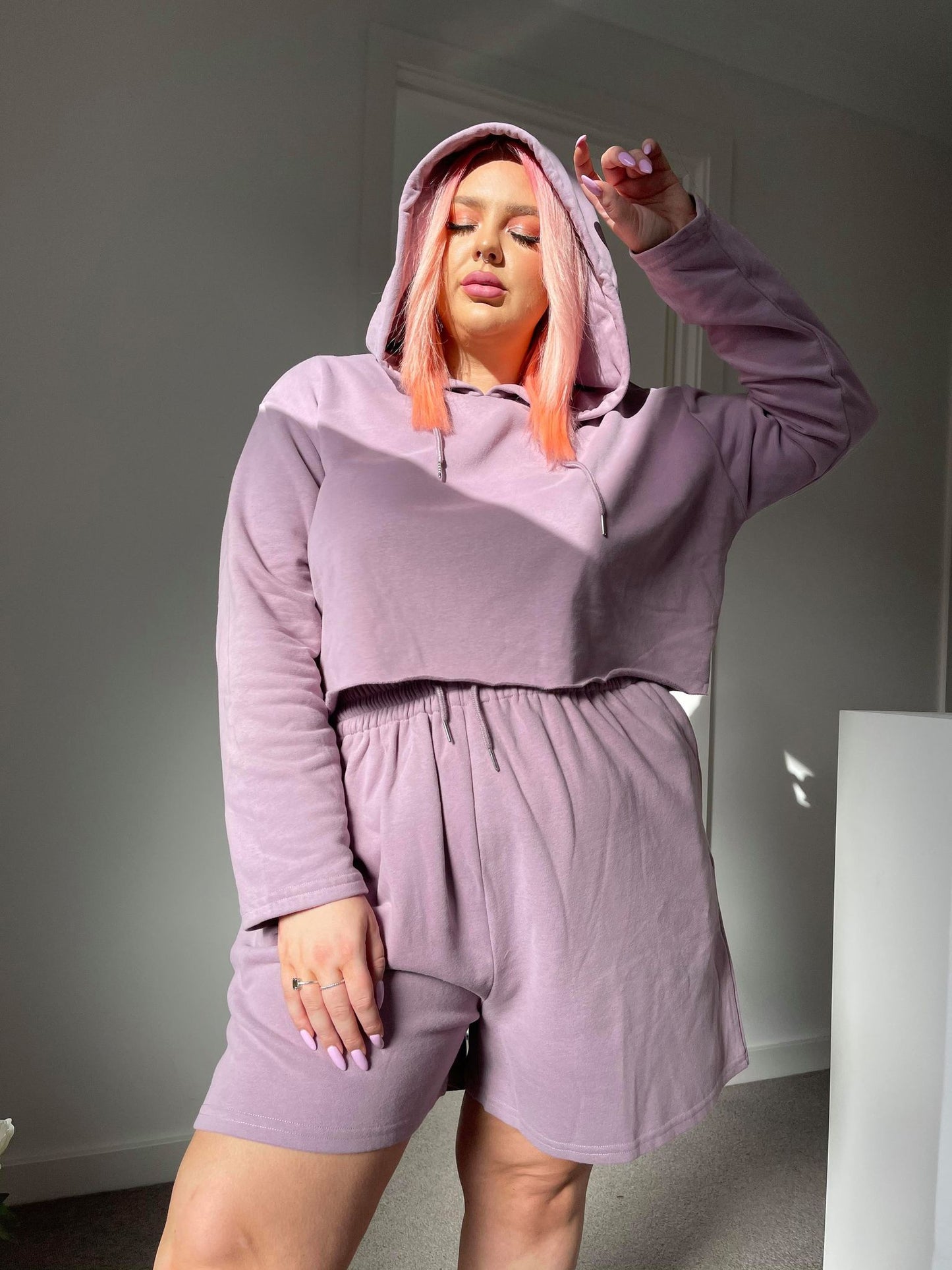 Cropped Hoodie - Lavender Fleecy
